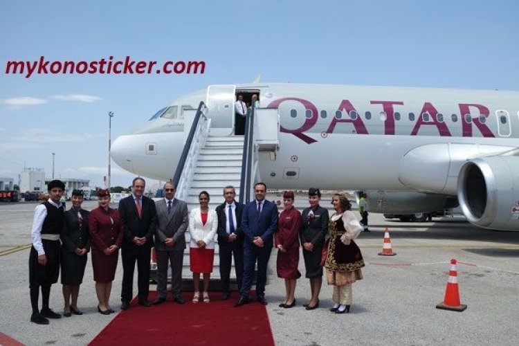 Στην υποδοχή της πρώτης, απευθείας πτήσης της Qatar Airways από την Ντόχα του Κατάρ στο αεροδρόμιο της Μυκόνου, παρέστη ο Περιφερειάρχης (pics & vids)