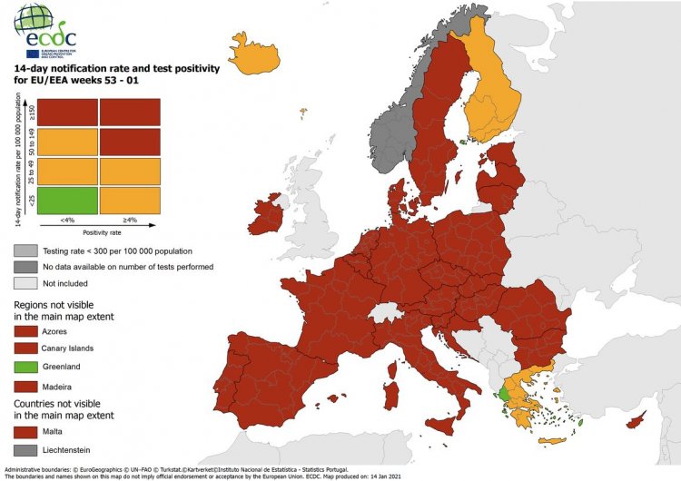 Coronavirus Disease-ECDC: Nησιά του Αιγαίου, Ήπειρος και Ιόνιο οι μόνες πράσινες περιοχές στην Ευρώπη