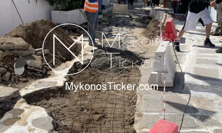 Mykonos - ΔΕΥΑΜ: Εργασίες αποκατάστασης πλακόστρωτου στα Τρία Πηγάδια, Χώρας Μυκόνου