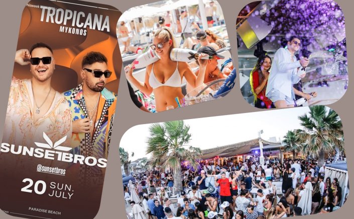 Tropicana Mykonos Party: DJs Sunset Bros on the decks of Tropicana, Sunday, July 20th, 2025. Are you ready to live the experience? [pics & vids]