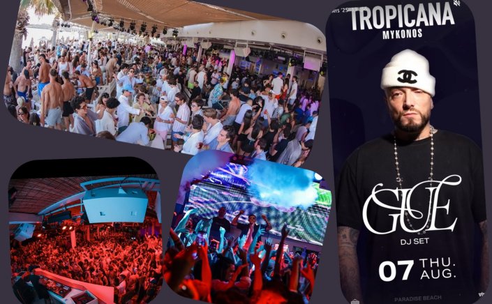 Tropicana Mykonos Party: Guè Dj Set on the decks of Tropicana, Thursday, August 7th 2025. Are you ready to live the experience? [pics & vids]