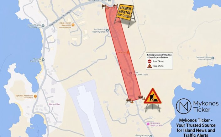 Traffic Alert - Μύκονος: Προσωρινές κυκλοφοριακές ρυθμίσεις στον άξονα Βόθωνα - Αεροδρομίου την Παρασκευή 31 Ιουλίου 2026 – Όλα όσα πρέπει να γνωρίζουν οδηγοί, κάτοικοι και επισκέπτες