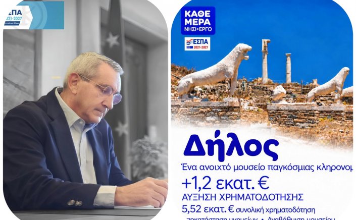 Aegean Islands - G. Hatzimarkos: Με απόφαση Χατζημάρκου, αυξάνεται ο προϋπολογισμός για την προστασία & ανάδειξη της Δήλου, κατά 1,2 εκατομμύρια ευρώ, από ευρωπαϊκούς πόρους της Περιφέρειας